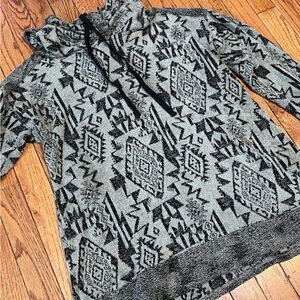 Olive Green 3/4 Sleeve Mock Neck Aztec Patterned Soft Cozy Chic Tunic